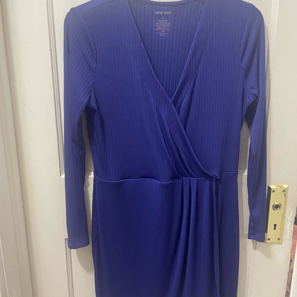 Nine West Long Sleeve Dress in Deep Blue